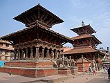 Kathmandu Patan Durbar Square 20 Vishwanath Temple With Two Large Stone Elephants Guarding The Entrance and Bhimsen Temple
